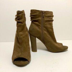 Brown open toe ankle zip boots
